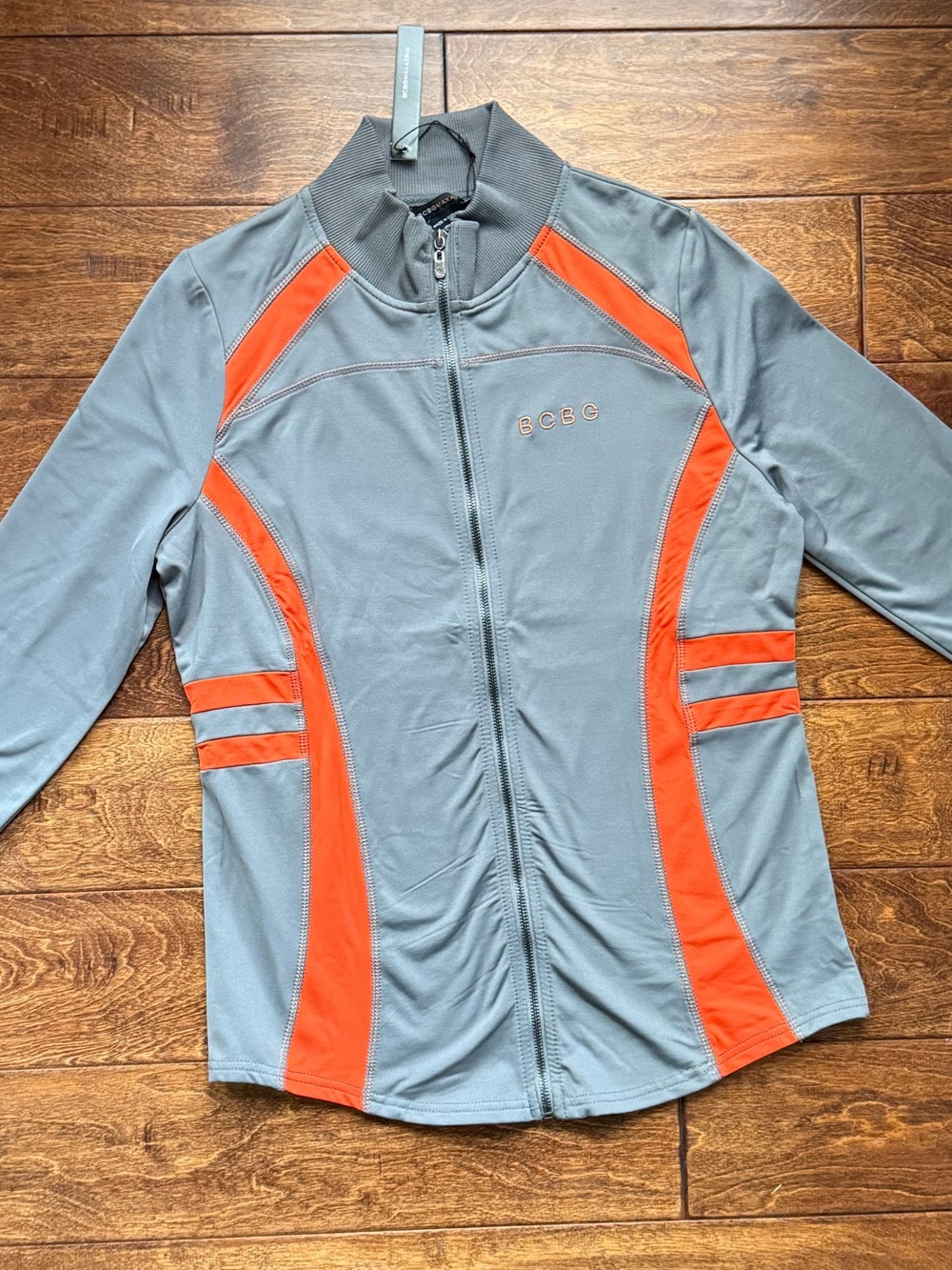 BCBGMaxAzria Gray Knit Jacket with Orange Stitching